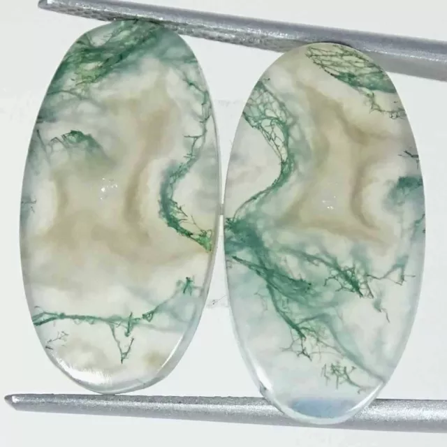 15.50Cts Natural Green Moss Agate Oval Pair Cabochon Loose Gemstone