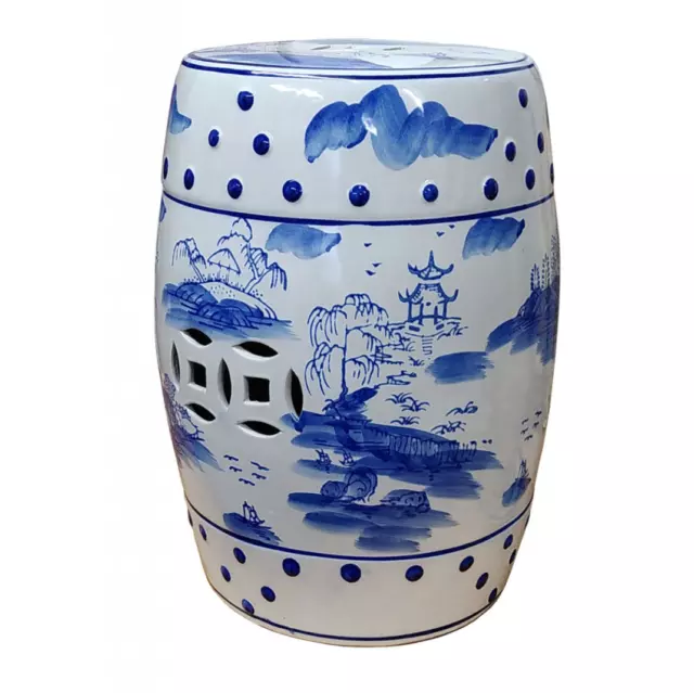 Blau Keramikhocker orientalisch chinesisch Porzellan Hocker Tisch M21930S