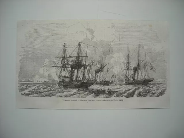 Gravure 1864. Guerre De Crimee. Vaissaux  Defense D’eupatoria Contre Les Russes.