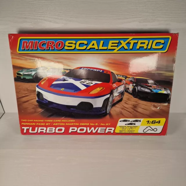Micro Scalextric Turbo Power Boxed Set Aston Martin Slot Car Racing G1043