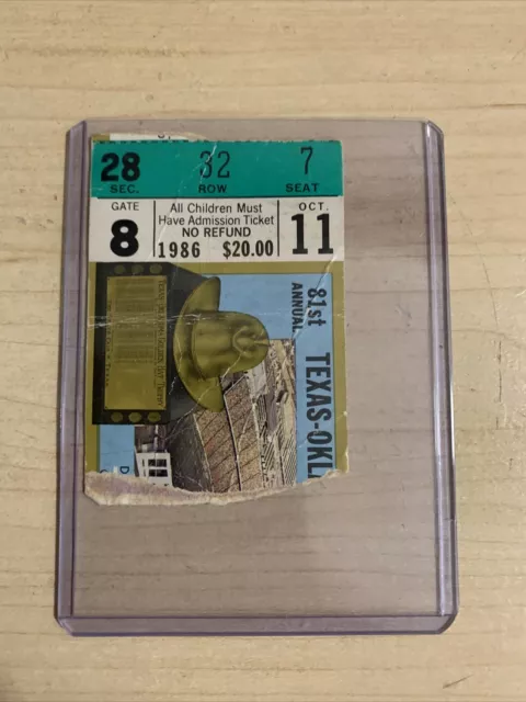 1986 Oklahoma Sooners Texas Longhorns Football Ticket Stub Cotton Bowl Dallas
