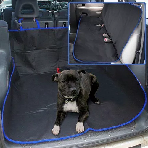 Blue 2 In 1 Waterproof Car Rear Back Seat Cover Pet Dog Protector Boot Mat Liner
