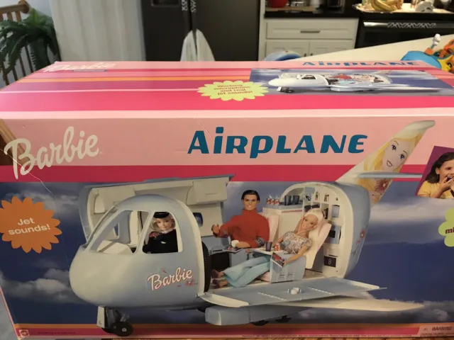 Vintage Mattel Barbie Doll Blue Jumbo Jet Airplane Plane 1999
