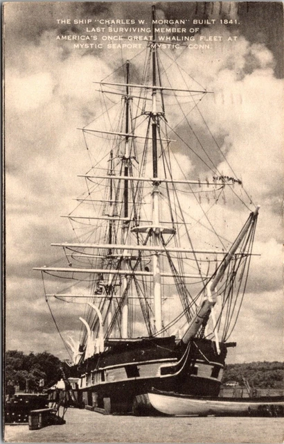 Postcard Mystic Connecticut Ship Charles W. Morgan Last Surviving Whaler Pmk1956