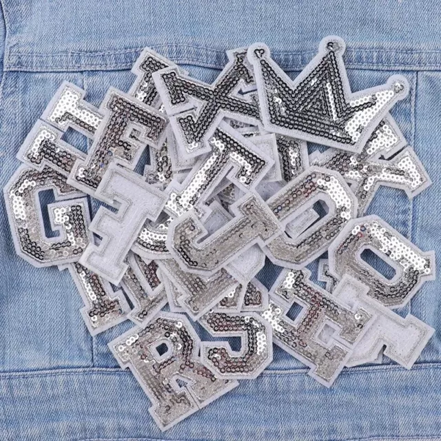 Silver Letter Sequin Patch Patches Iron-On / Sew-On Clothes Alphabet Embroidery 2