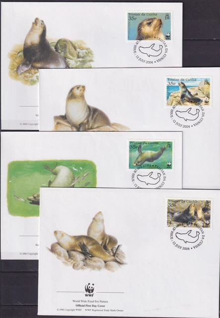Tristan da Cunha 2004 WWF, Fauna, Marine Life, Seals FDC