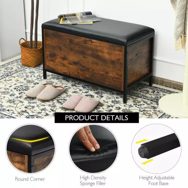 Wooden Flip Top Shoe Storage Chest Bench Box Padded Cushion Seat Stool Ottoman 3