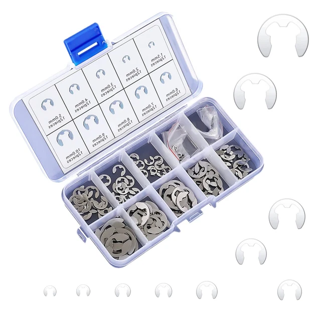 Kit De 120 Circlips (anneaux De Retenue) En Acier Inoxydable 304 | 10 Tailles De 1,5 Mm à 10 Mm | Boîte De Rangement Pratique