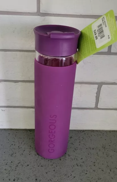 BPA Free Glass 18oz Water Bottle Silicone Sleeve And Flip Cap Purple Gorgeous