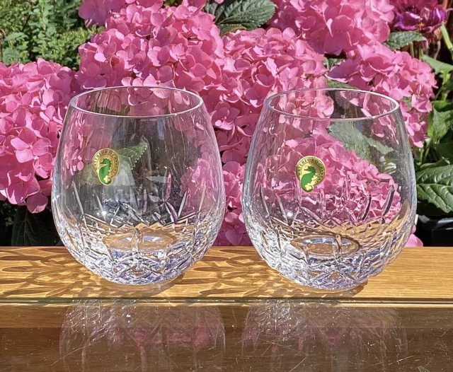 Waterford Crystal Lismore Essence Cut Pair Of Stemless Wine Tumbler Glasses