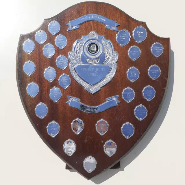 VINTAGE ANTIQUE Wooden Shield Award Trophy 1986