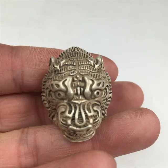 Chinese old antique Tibetan silver handmade lucky tiger 19mm ring collection to 3