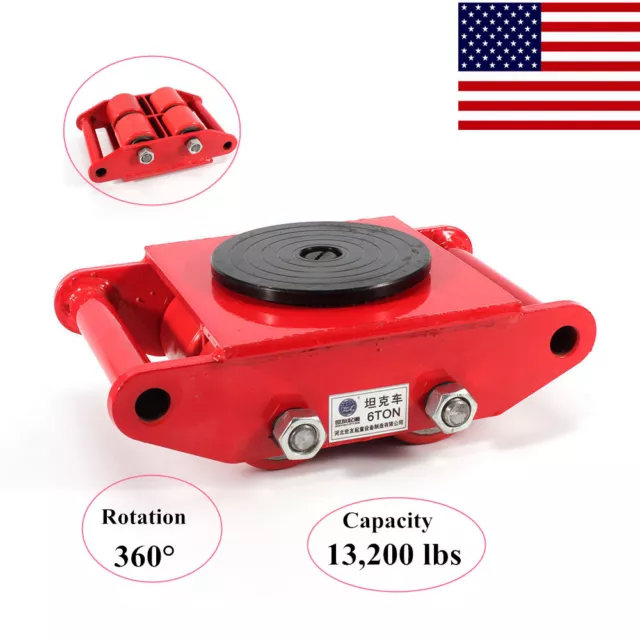4X 6T Machine Dolly Skate Machinery Roller Mover Cargo Trolley w/360° Swivel Top 2