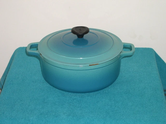 Französischer Jäger aus Gusseisen mediterran blau runder Auflauf Topf Geschirrdeckel 23 cm