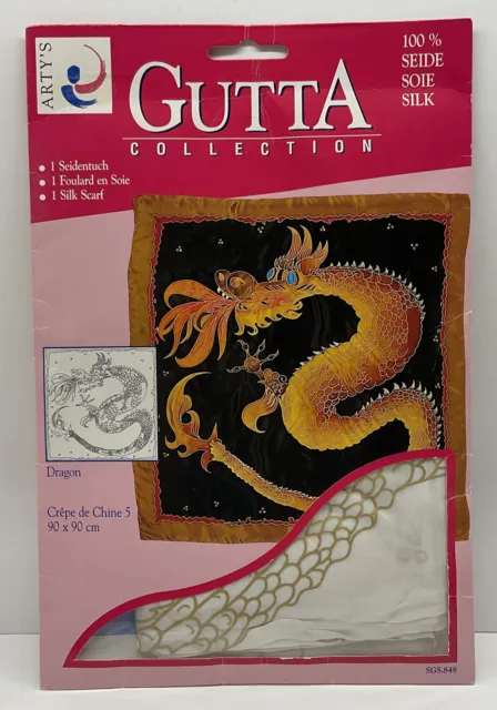 Bufanda de seda Arty's Gutta Collection nueva en paquete dragón