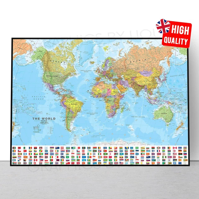 WORLD MAP ATLAS Political Educational Wall Chart Poster Print A3 ...