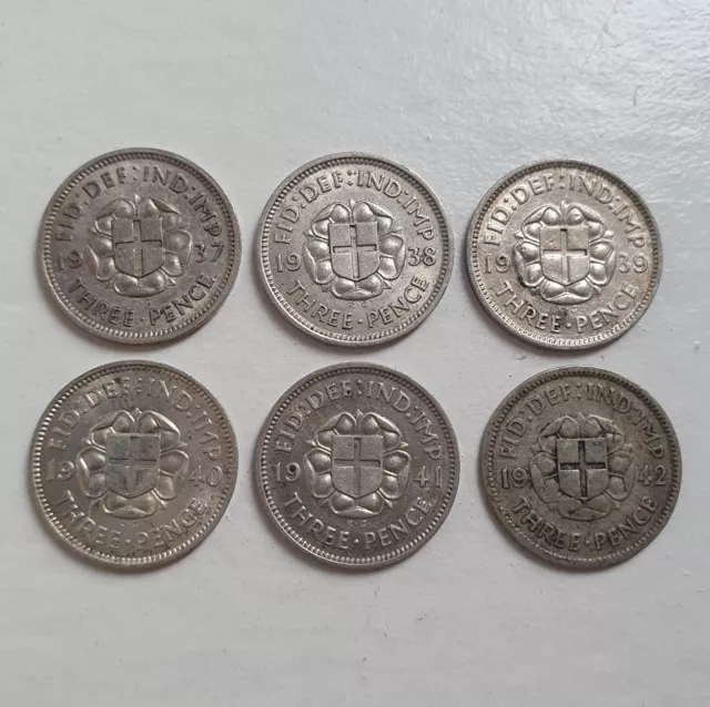 George Vi Silver Threepence Coin Full Set 1937 - 1942 Pre 1947 Job Lot