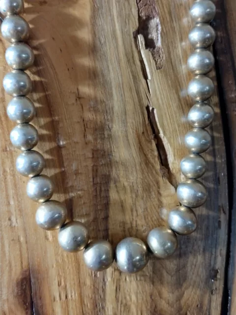 Old Handmade Sterling Silver Navajo Pearls Bead Necklace 50g 20" Beads Strand