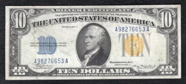 Fr. 2309 1934-A $10 Ten Dollars “North Africa” Silver Certificate Note Vf/Xf