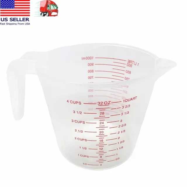 1 Liter (32oz) Clear Plastic Measuring Cup - milliliters, liter, oz, cups, quart