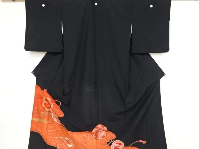 35515# Japanese Kimono / Antique Tomesode / Mirrors & Crane With Flower
