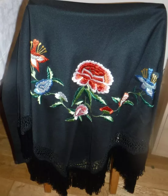 Vintage Embroidered Black Piano Shawl