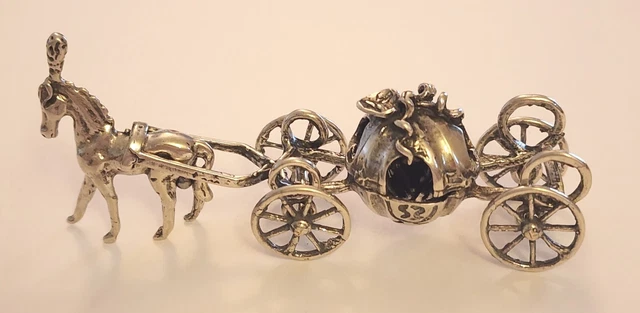 Exquisite! Vtg Miniature Nicchi 800 Silver Cinderella Horse Drawn Pumpkin Coach
