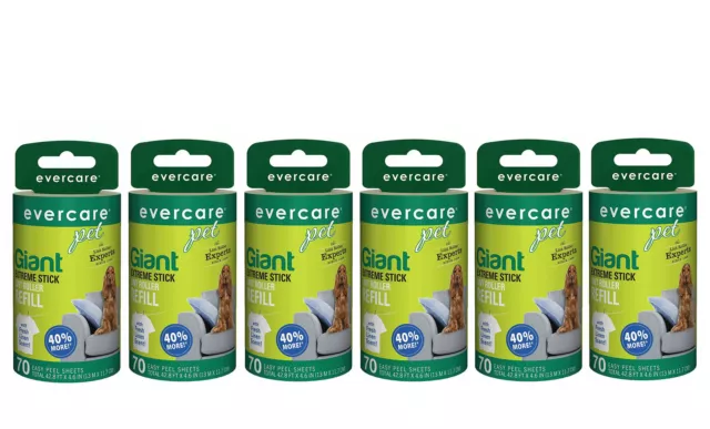 Evercare Giant Extreme Stick Lint Roller Refill 70 Sheets Count per Roll, 6 Pack