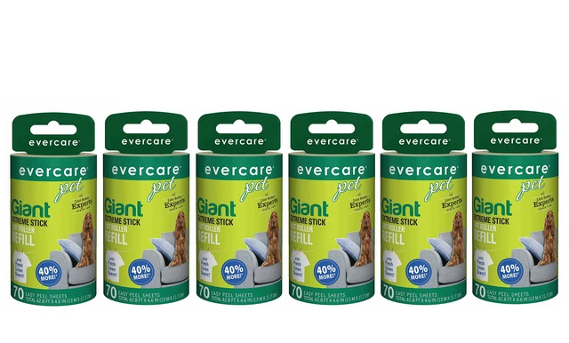 Evercare Giant Extreme Stick Lint Roller Refill 70 Sheets Count per Roll, 6 Pack