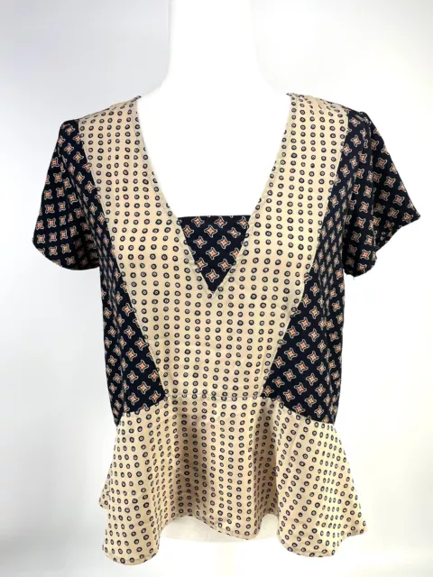 EN ELLE Anthropologie Blouse Women's XS Peplum Short Sleeve Floral Pattern