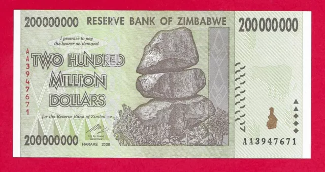 Zimbabwe 2008 $200 million pick #81 Uncirculated