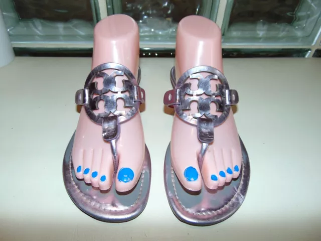 Tory Burch Pink Metallic Leather Miller Flat Sandals Size 8 M