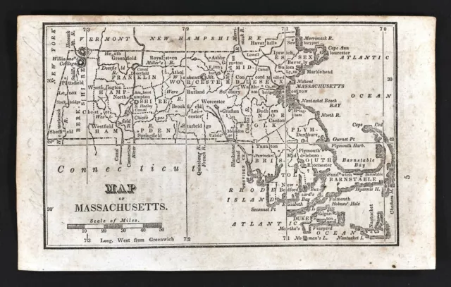 1830 Nathan Hale Map - Massachusetts - Boston Plymouth Cape Cod Salem Worcester