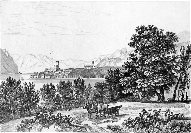 ITALIE - MALCESINE sur le LAC de GARDE - Gravure du 19e siècle