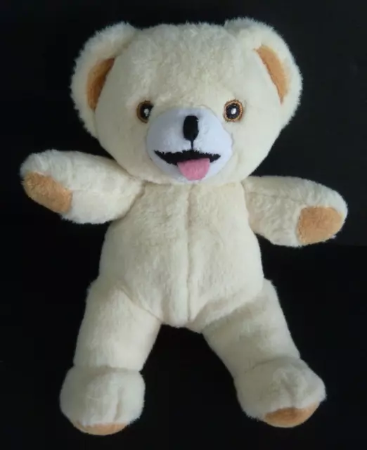 Q. DOUDOU PELUCHE OURS CAJOLINE brodé Robijn écru beige langue rose 20cm - TTBE