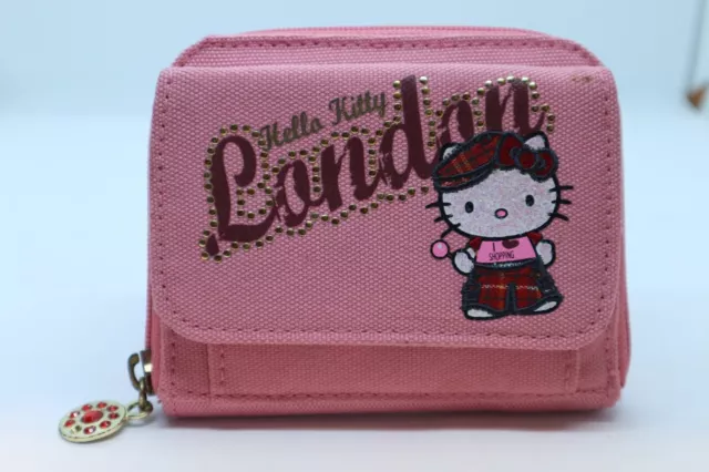 Portafoglio Portamonete Hello Kitty London con zip e portamonete rosa