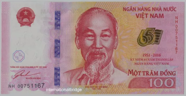 Vietnam 2016 Commemorative Banknotes 100 Dong UNC