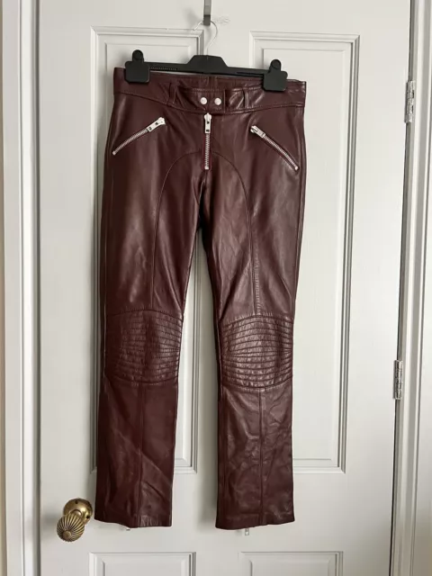 £700 Alexander McQueen Leather Trousers, McQ 100% Brown Leather Biker Pants, S