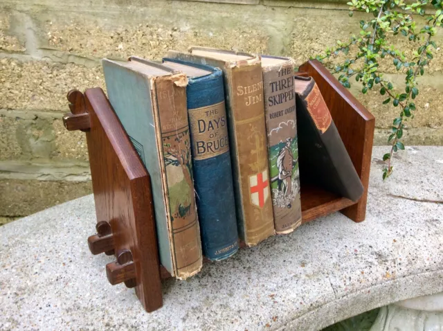 Antique Vintage Arts & Crafts Oak Wood Desktop Book Shelf Trough Holder,Old Rack