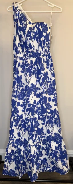 Hyacinth House Tuckernuck Blue Floral One Shoulder Sybil Maxi Dress - Size Small