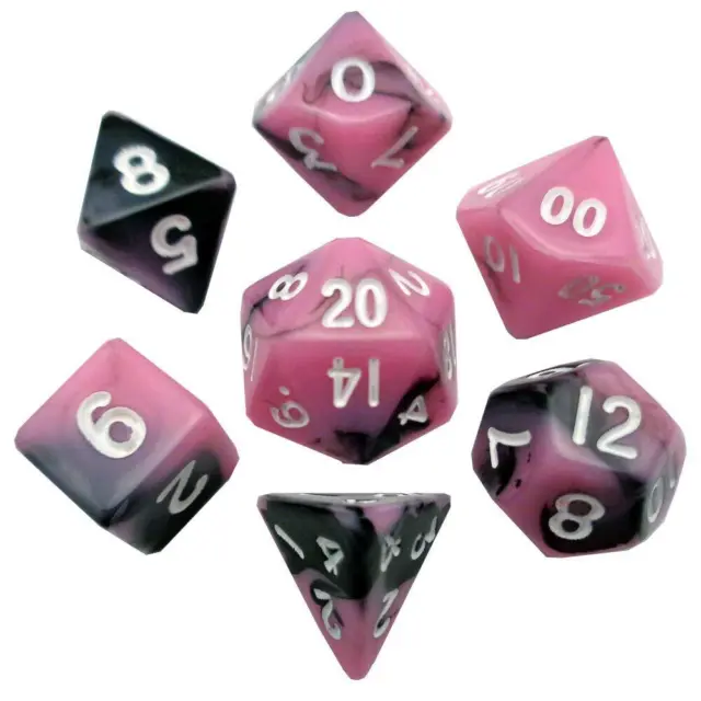 7 Count MINI Dice Set: PINK/BLACK with White Numbers (US IMPORT)