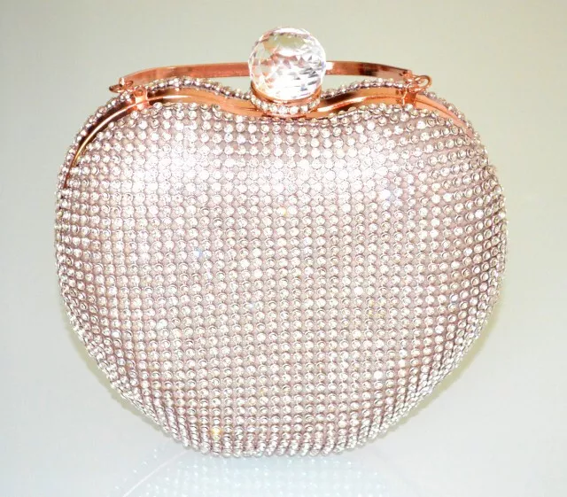 Pochette femme or rose clutch rigide strass cristaux coeur sac élégante bag UG50 3