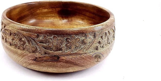 Wooden Serving Bowl Dinnerware Brown Carved Vintage Salad Dish Bowl Table Decor