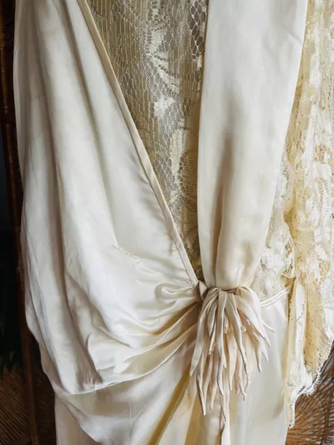 Antique 1920s Wedding Dress Pure Silk & Lace Flapper Bridal Gown VTG EXQUISITE! 3