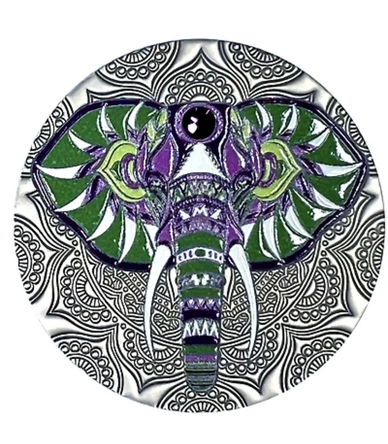 2020 Ghana Elephant Silver Coin Mandala High Relief Swarovski Gemstone RARE