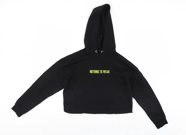 New Look Girls Black  Cotton Pullover Hoodie Size 12-13 Years   - cropped/distre