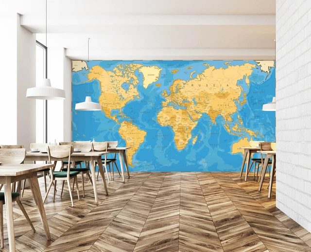 3D BLUE GOLD A689 World Map Wallpaper Wall Mural Removable Self ...