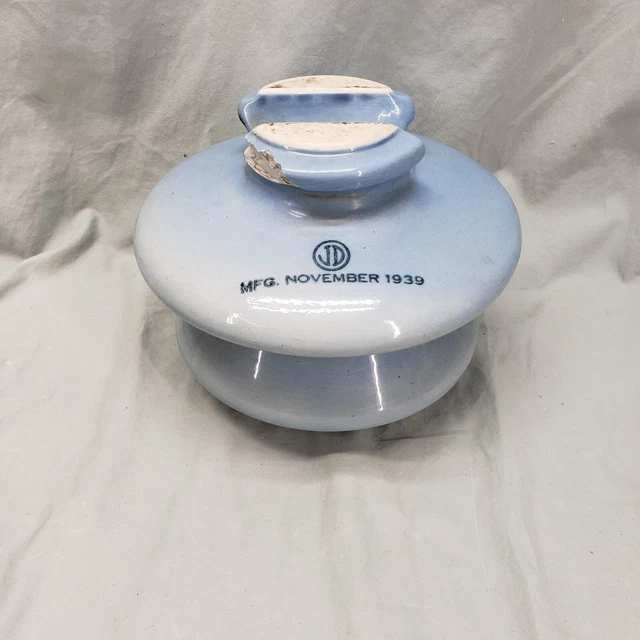 Large Vintage 1939 Light Blue JD Electric Power Porcelain Insulator - Electrical