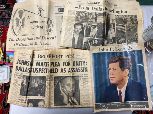 Rare Original Lot Newspapers Presidents Kennedy Assassination Nixon Scandal