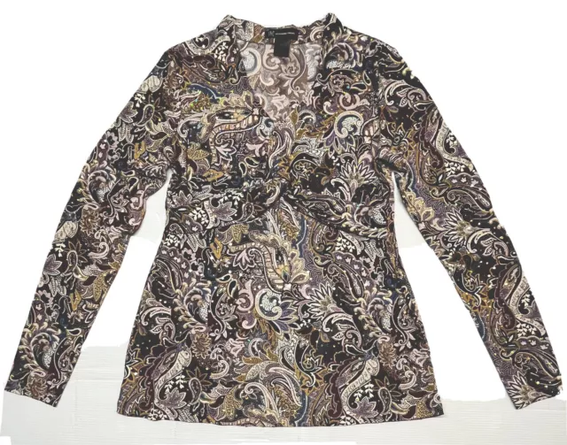 INC International Concepts LONG SLEEVE PAISLEY PRINT SPARKLING Top. Womens Size
